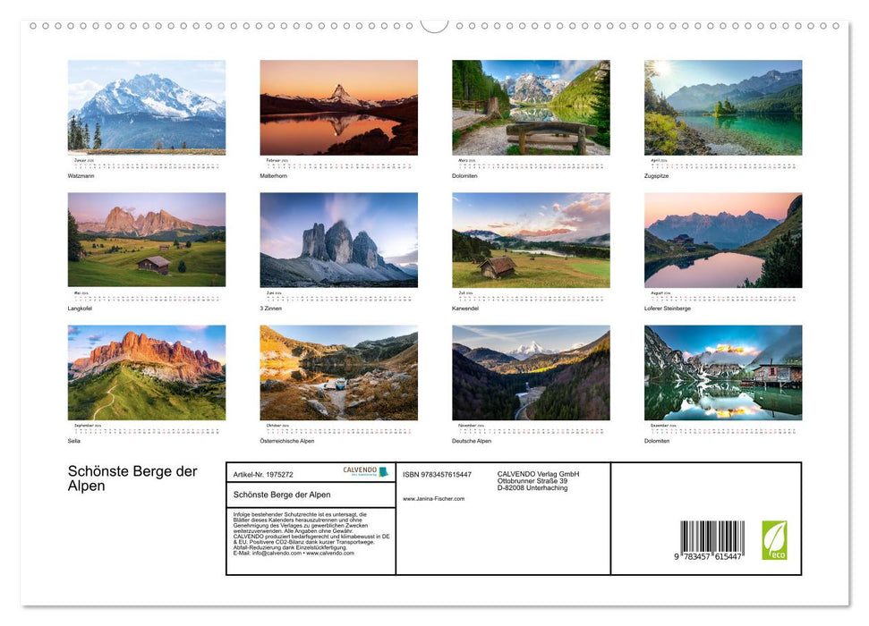 Schönste Berge der Alpen (CALVENDO Wandkalender 2026)