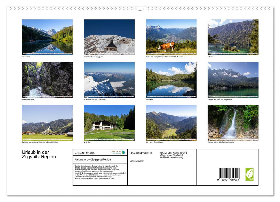 Urlaub in der Zugspitz Region (CALVENDO Wandkalender 2026)
