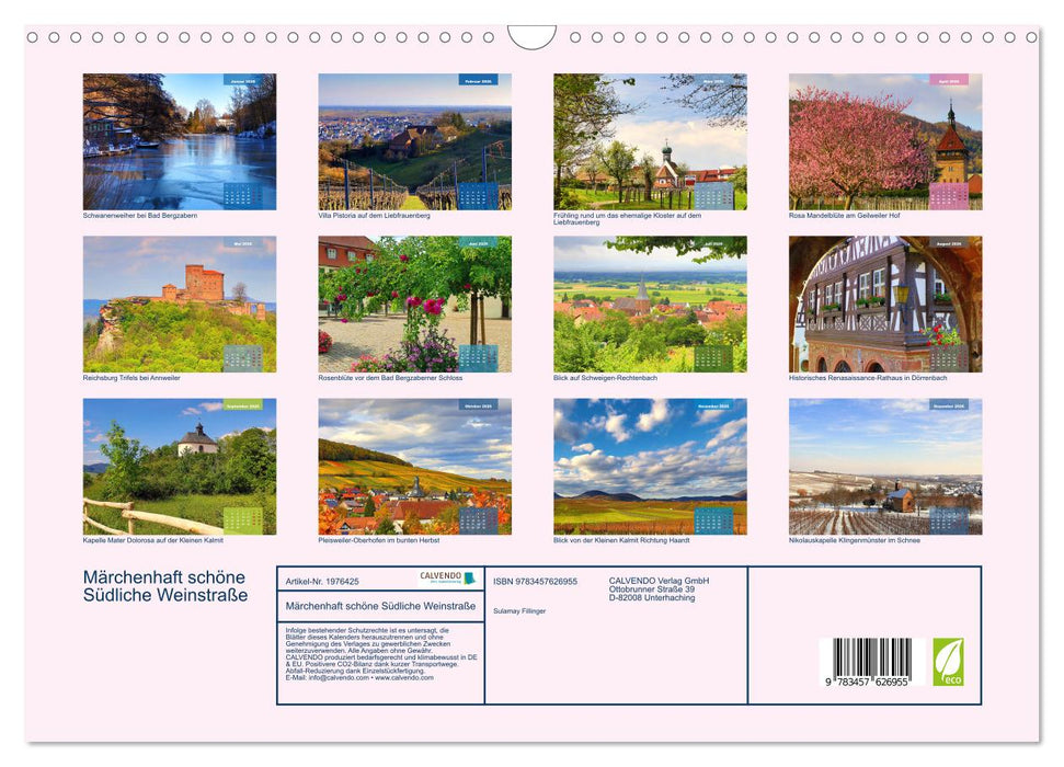 Märchenhaft schöne Südliche Weinstraße (CALVENDO Wandkalender 2026)