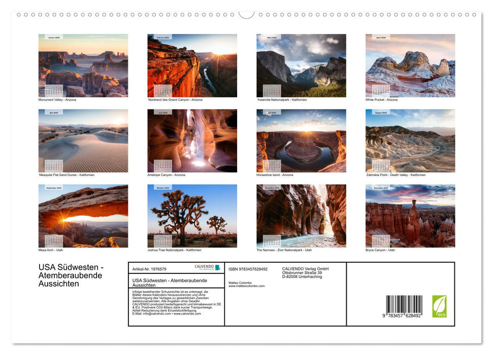 USA Südwesten - Atemberaubende Aussichten (CALVENDO Wandkalender 2026)