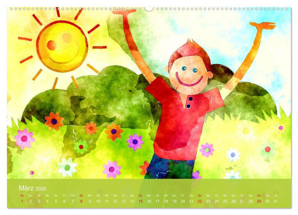 Glückliche Kindheit. Duftiger Aquarell Kinderkalender (CALVENDO Wandkalender 2026)