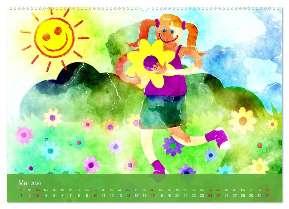 Glückliche Kindheit. Duftiger Aquarell Kinderkalender (CALVENDO Wandkalender 2026)