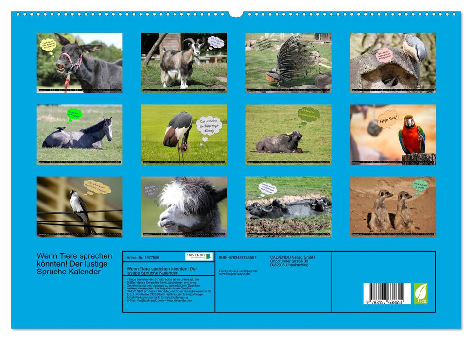 Wenn Tiere sprechen könnten! Der lustige Sprüche Kalender (CALVENDO Wandkalender 2026)