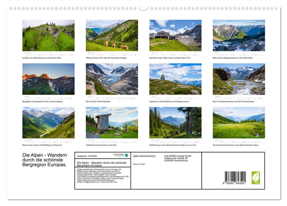 Die Alpen - Wandern durch die schönste Bergregion Europas. (CALVENDO Wandkalender 2026)