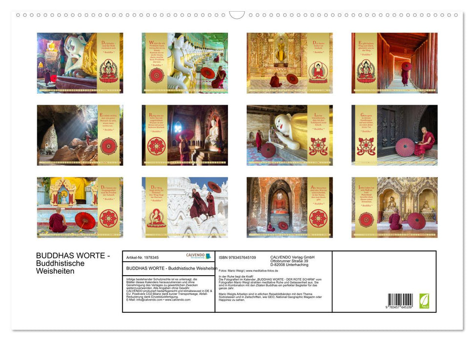BUDDHAS WORTE - Buddhistische Weisheiten (CALVENDO Wandkalender 2026)