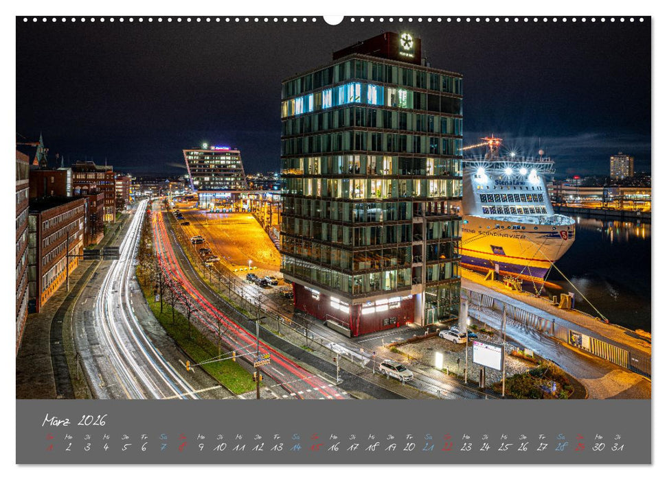 So schön ist Kiel im Dunkeln (CALVENDO Wandkalender 2026)