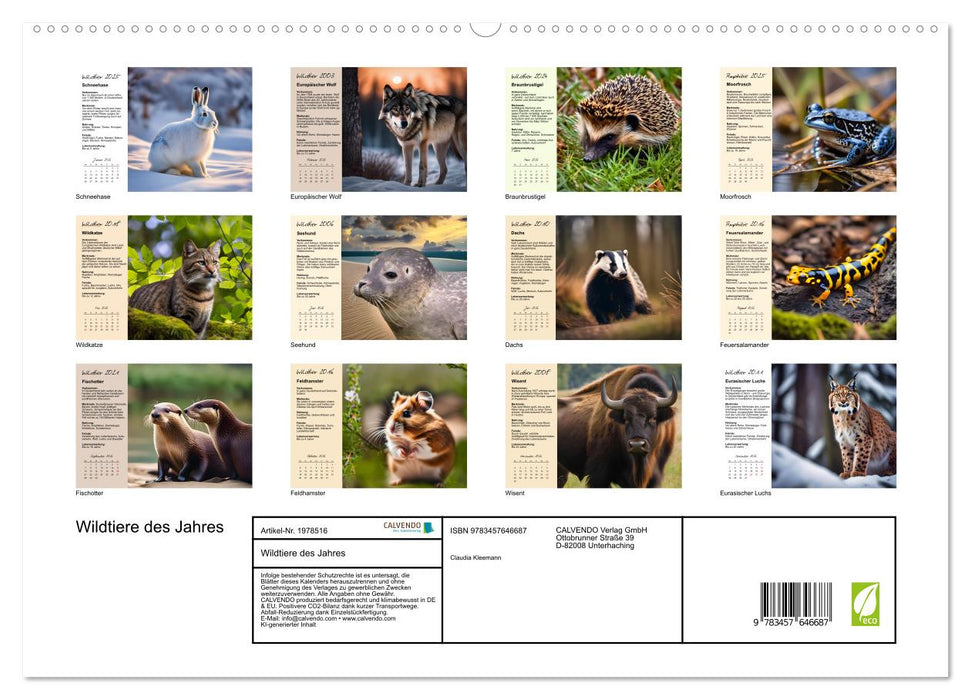 Wildtiere des Jahres (CALVENDO Premium Wandkalender 2026)