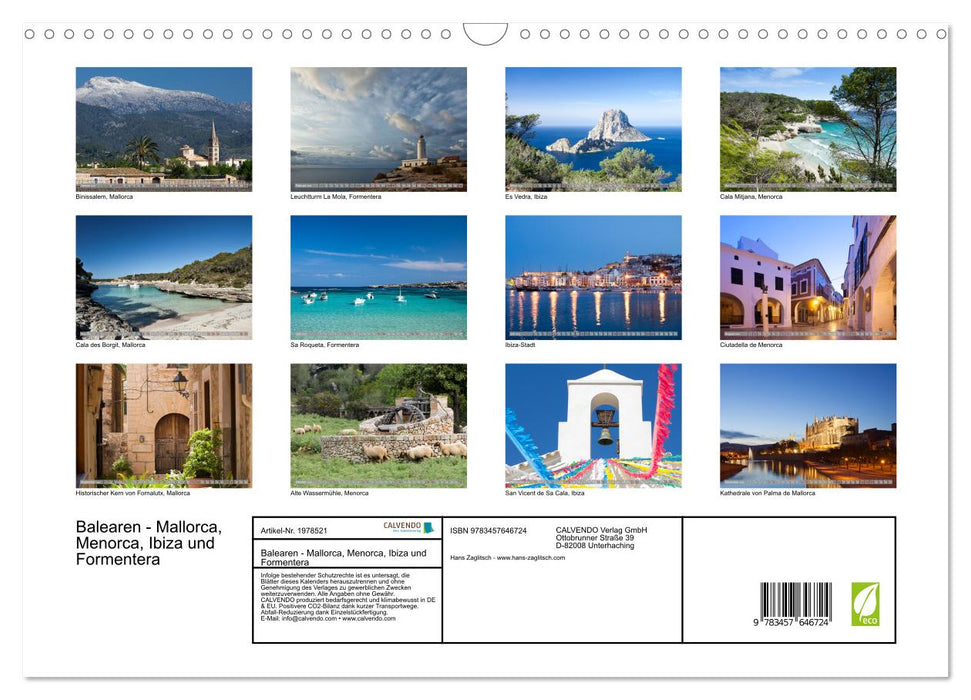 Balearen - Mallorca, Menorca, Ibiza und Formentera (CALVENDO Wandkalender 2026)