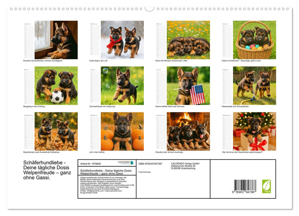 Schäferhundliebe - Deine tägliche Dosis Welpenfreude – ganz ohne Gassi. (CALVENDO Premium Wandkalender 2026)