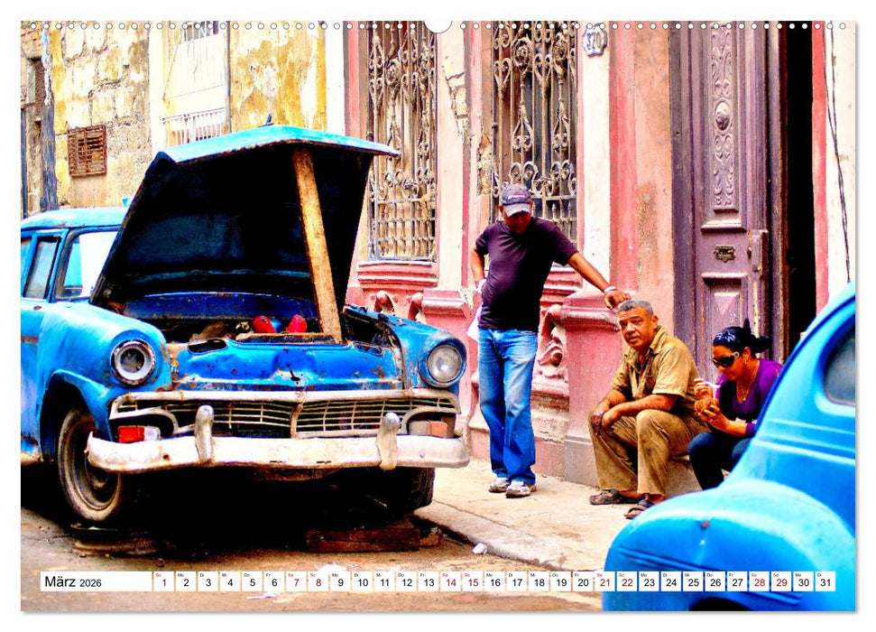 Oldtimer-Werkstatt Kuba - Auto-Reparatur in den Straßen Havannas (CALVENDO Wandkalender 2026)