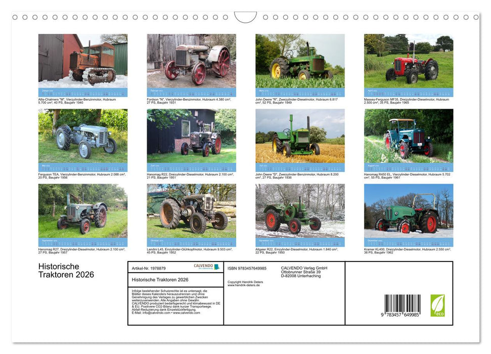 Historische Traktoren 2026 (CALVENDO Wandkalender 2026)