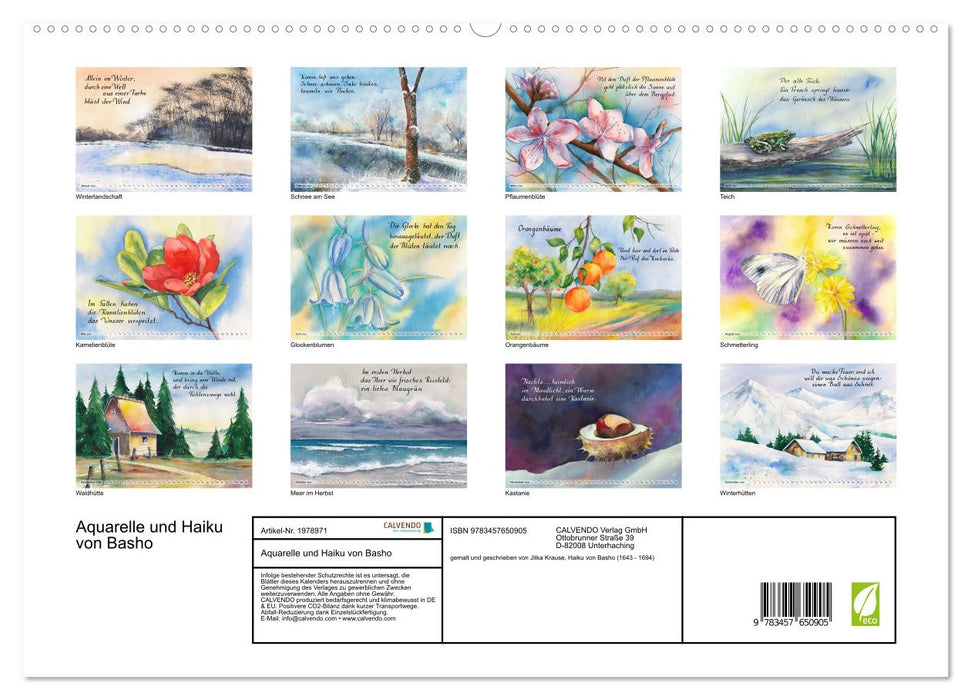 Aquarelle und Haiku von Basho (CALVENDO Premium Wandkalender 2026)