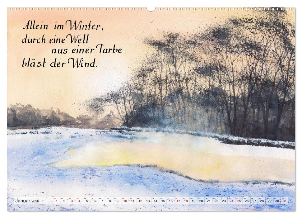 Aquarelle und Haiku von Basho (CALVENDO Premium Wandkalender 2026)