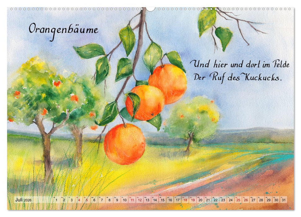 Aquarelle und Haiku von Basho (CALVENDO Premium Wandkalender 2026)