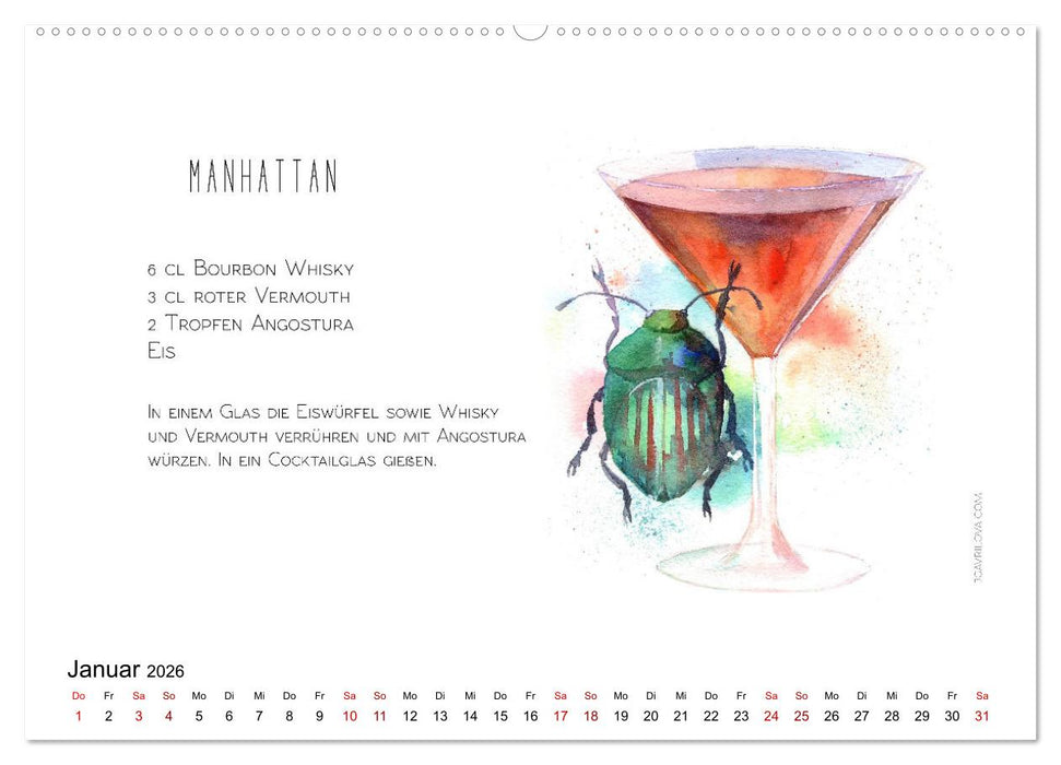Cocktails Kalender mit Rezept (CALVENDO Premium Wandkalender 2026)