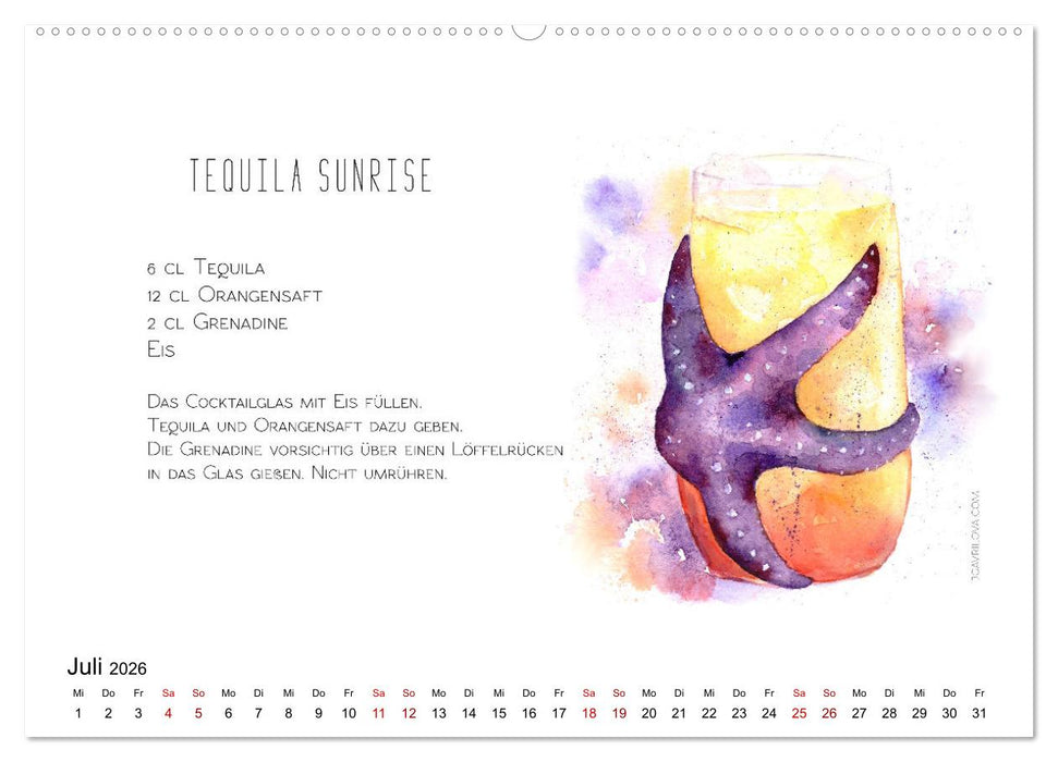 Cocktails Kalender mit Rezept (CALVENDO Premium Wandkalender 2026)