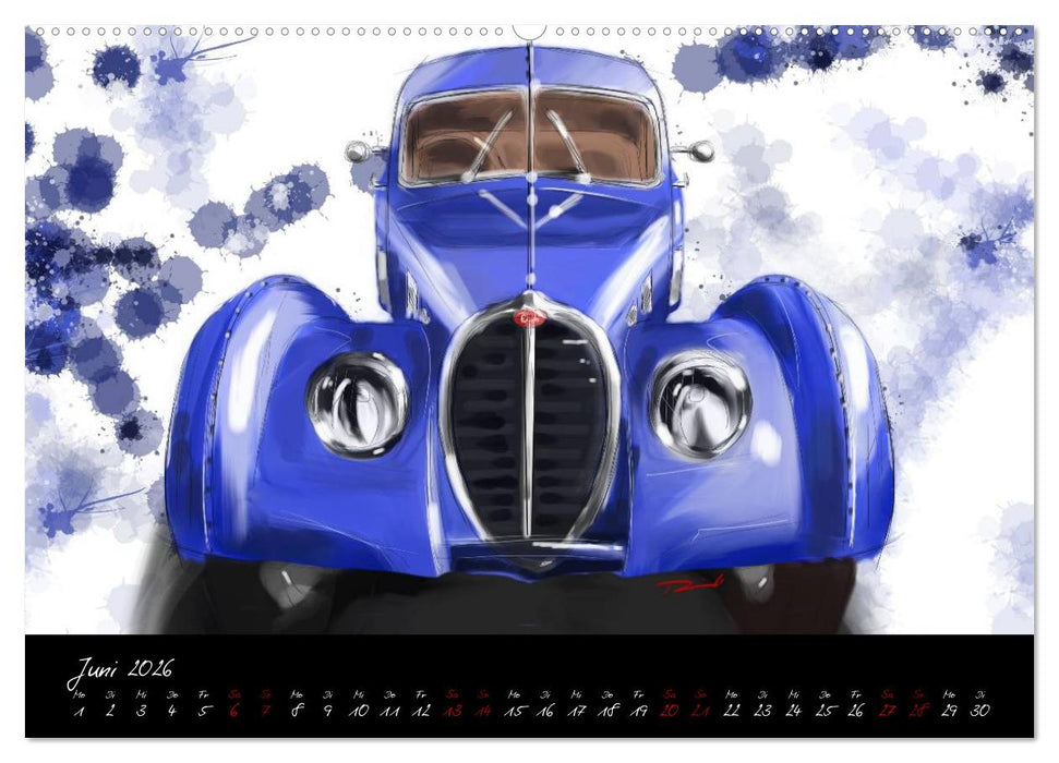 Sportwagen Klassiker Kunst (CALVENDO Premium Wandkalender 2026)