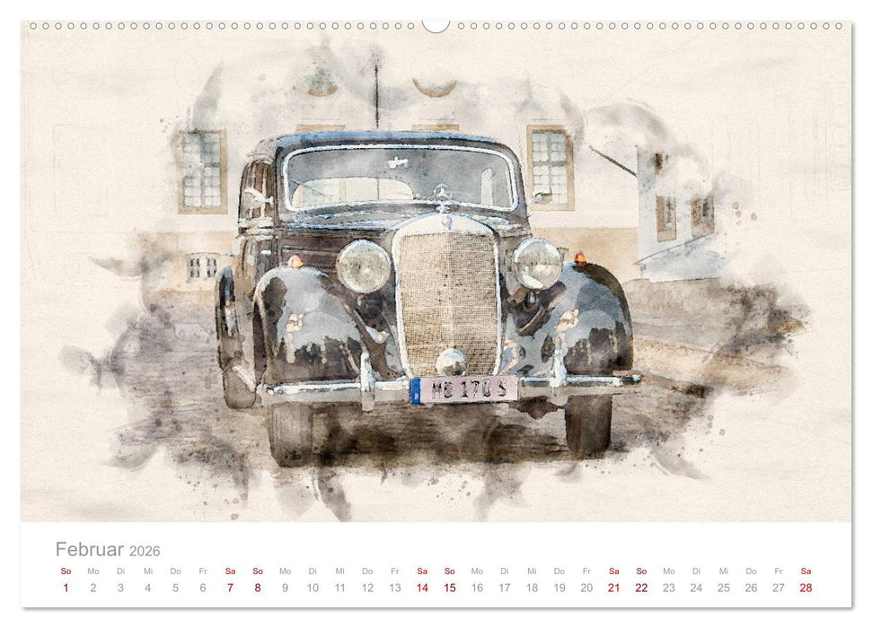 170 S Oldtimer-Aquarelle (CALVENDO Premium Wandkalender 2026)