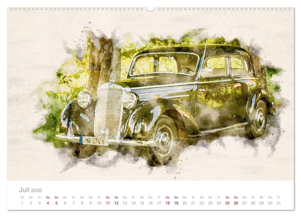170 S Oldtimer-Aquarelle (CALVENDO Premium Wandkalender 2026)