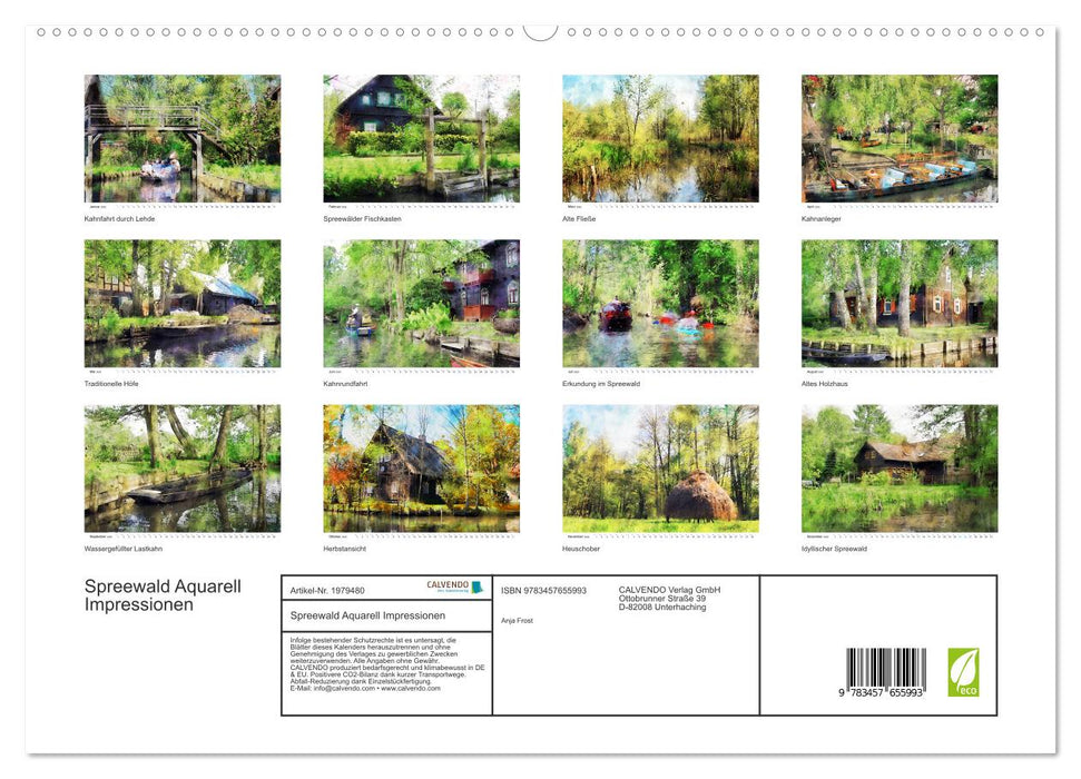 Spreewald Aquarell Impressionen (CALVENDO Premium Wandkalender 2026)