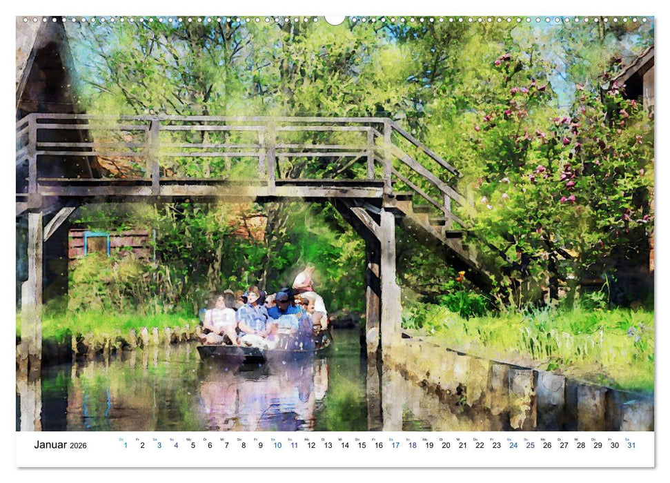 Spreewald Aquarell Impressionen (CALVENDO Premium Wandkalender 2026)