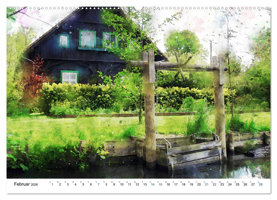 Spreewald Aquarell Impressionen (CALVENDO Premium Wandkalender 2026)
