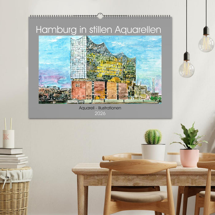Hamburg in stillen Aquarellen (CALVENDO Wandkalender 2026)