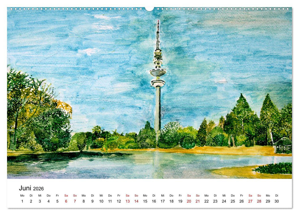 Hamburg in stillen Aquarellen (CALVENDO Wandkalender 2026)