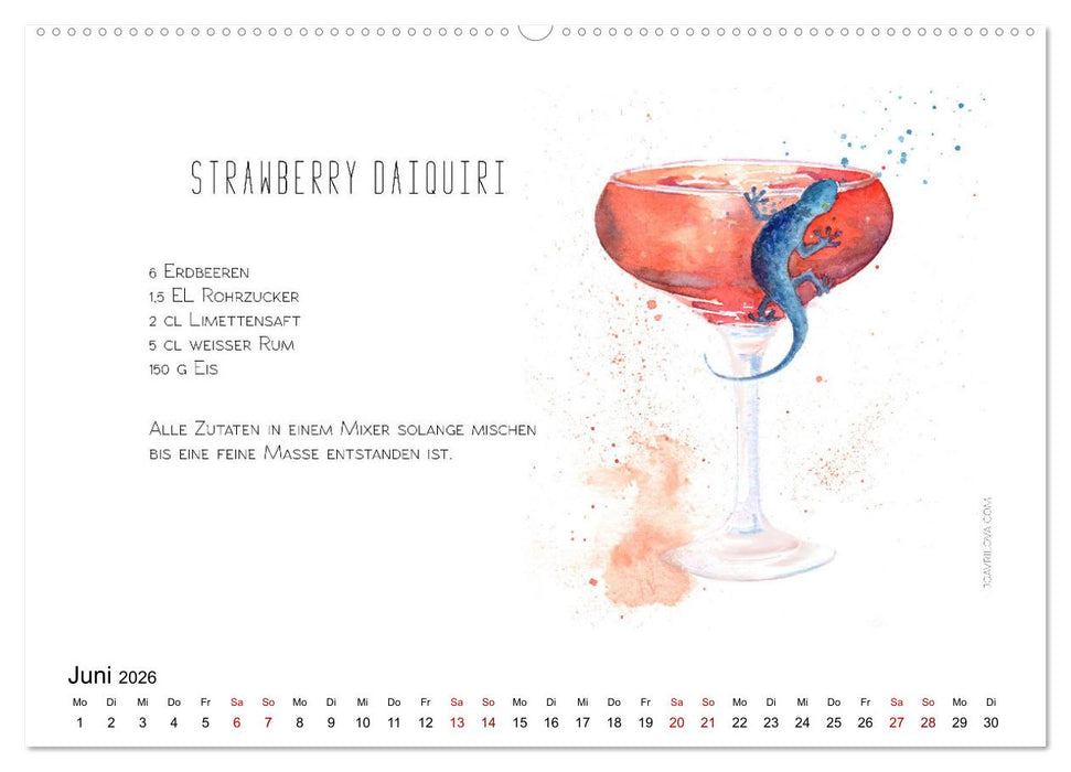Cocktails Kalender mit Rezept (CALVENDO Wandkalender 2026)
