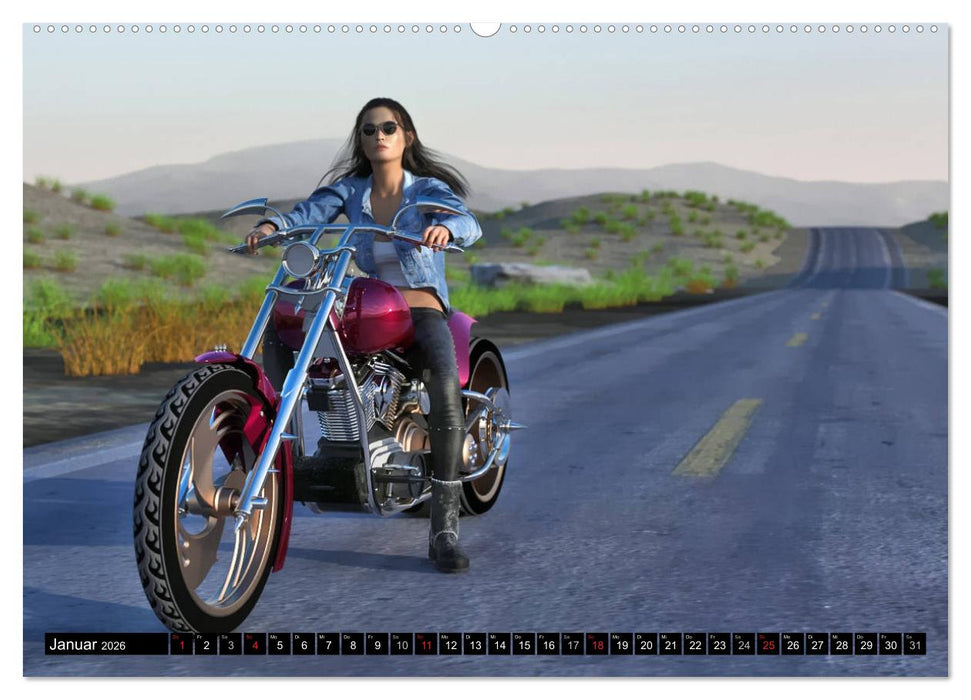 Frauen und Traumbikes (CALVENDO Premium Wandkalender 2026)