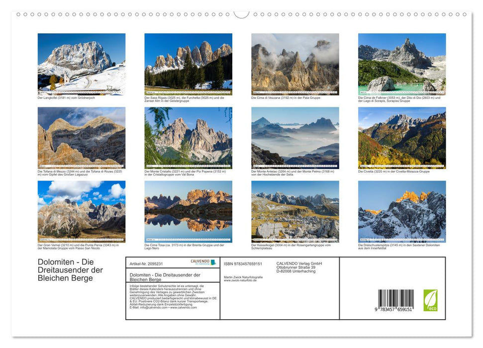 Dolomiten - Die Dreitausender der Bleichen Berge (CALVENDO Premium Wandkalender 2026)