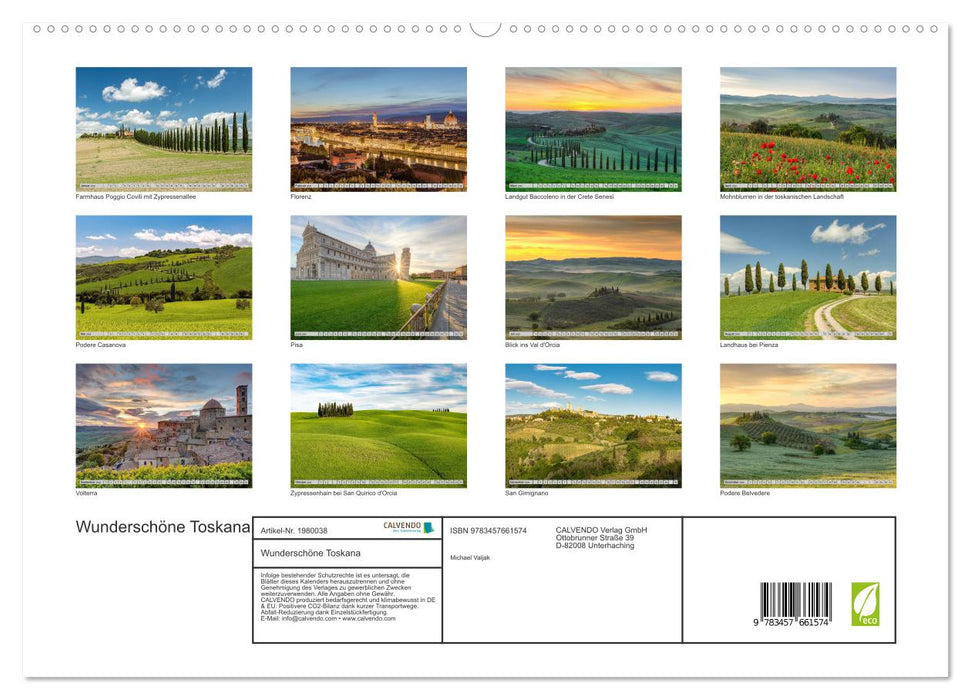 Wunderschöne Toskana (CALVENDO Premium Wandkalender 2026)