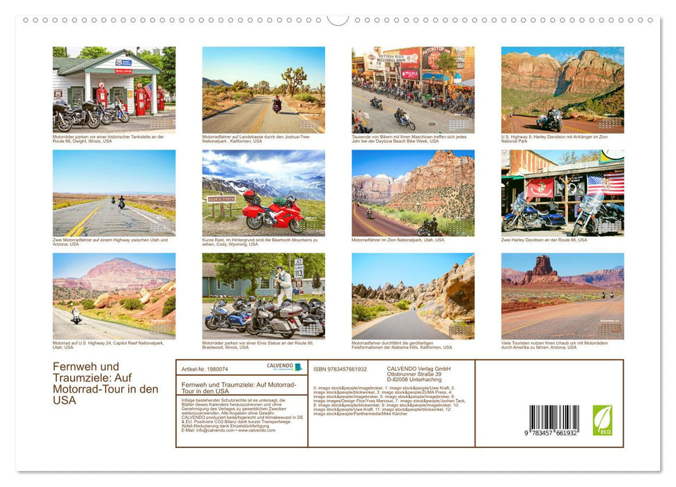 Fernweh und Traumziele: Auf Motorrad-Tour in den USA (CALVENDO Premium Wandkalender 2026)