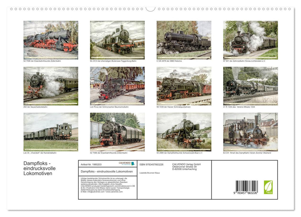 Dampfloks - eindrucksvolle Lokomotiven (CALVENDO Premium Wandkalender 2026)