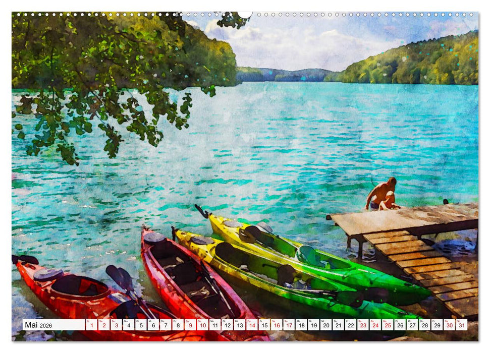 Feldberger Seenlandschaft - Spaziergang in Aquarell (CALVENDO Premium Wandkalender 2026)