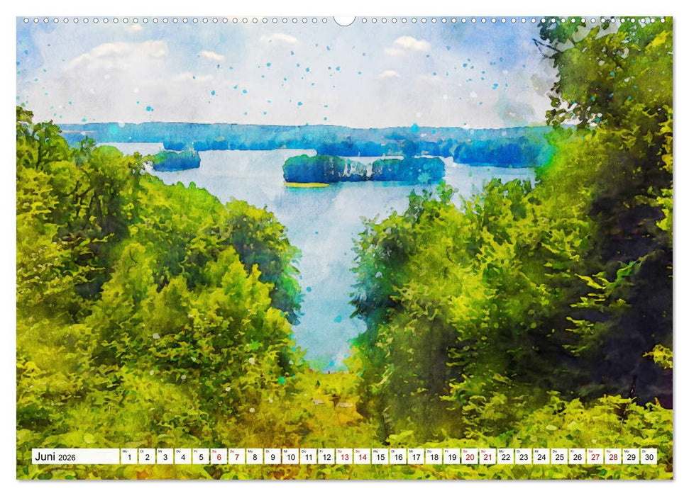Feldberger Seenlandschaft - Spaziergang in Aquarell (CALVENDO Premium Wandkalender 2026)
