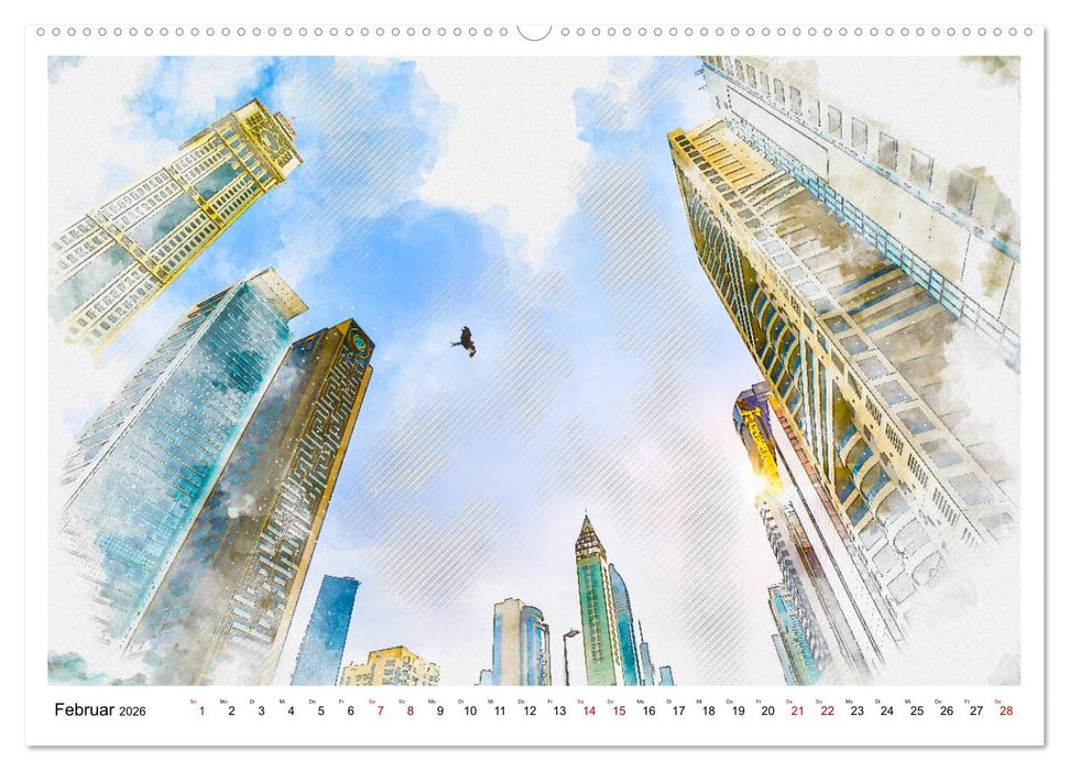Dubai - Impressionen in Aquarell (CALVENDO Premium Wandkalender 2026)