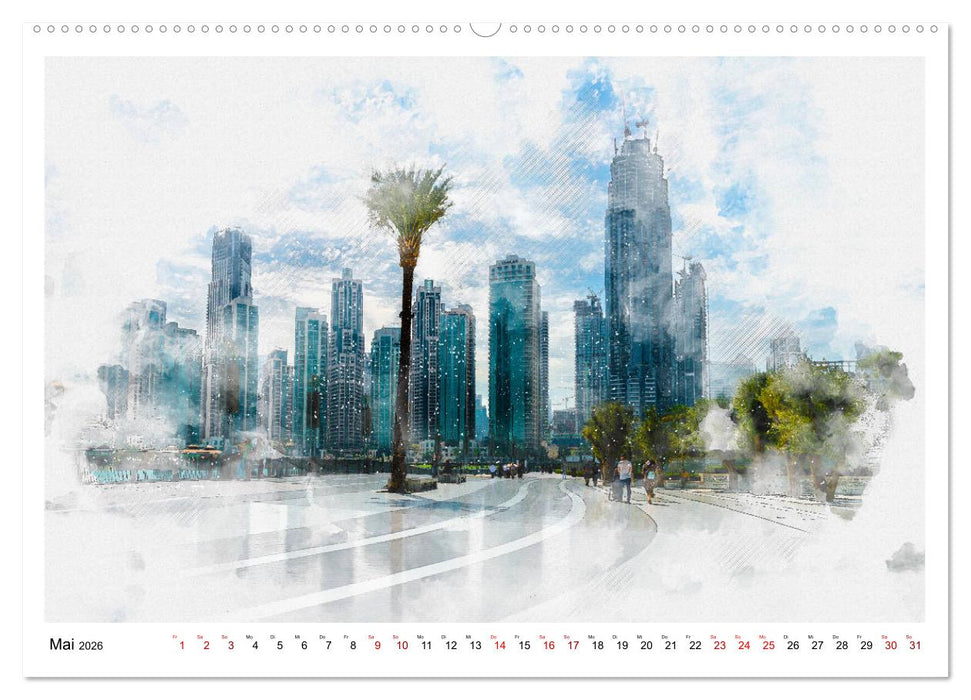 Dubai - Impressionen in Aquarell (CALVENDO Premium Wandkalender 2026)