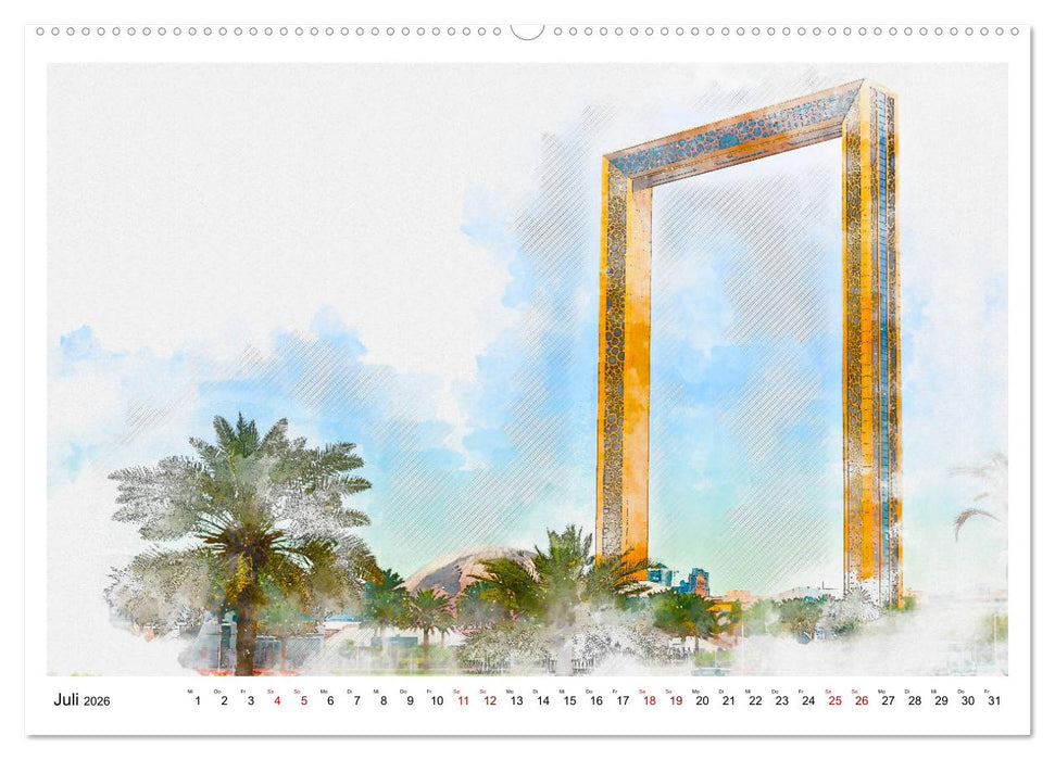Dubai - Impressionen in Aquarell (CALVENDO Premium Wandkalender 2026)