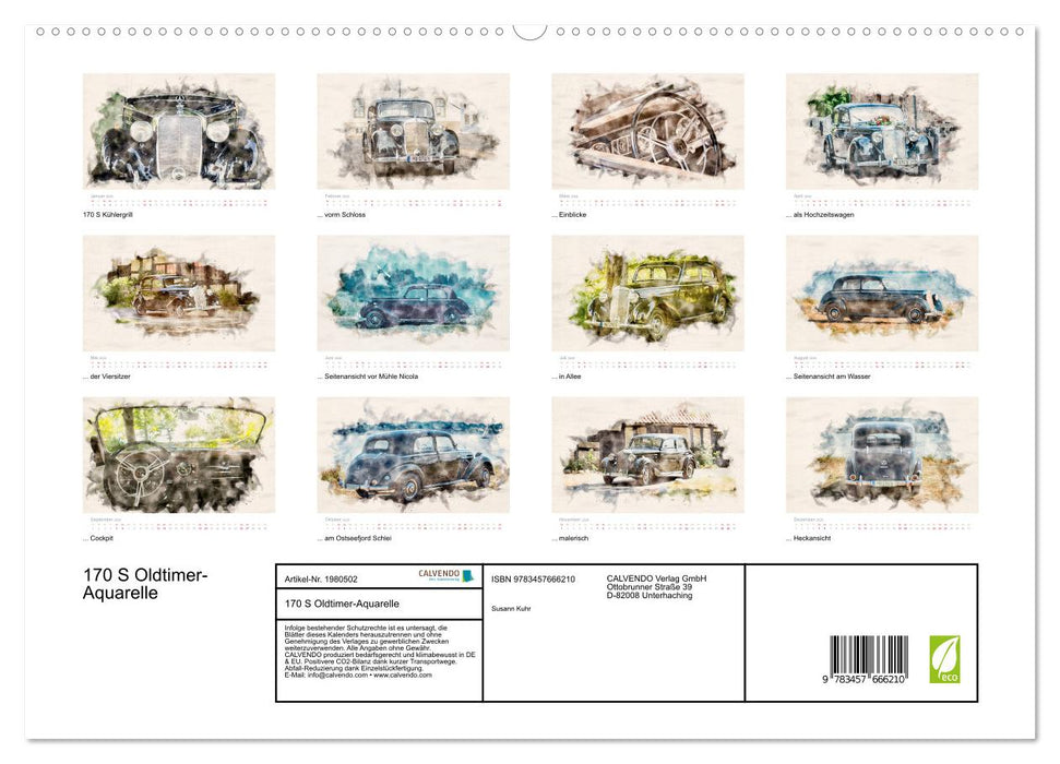 170 S Oldtimer-Aquarelle (CALVENDO Wandkalender 2026)