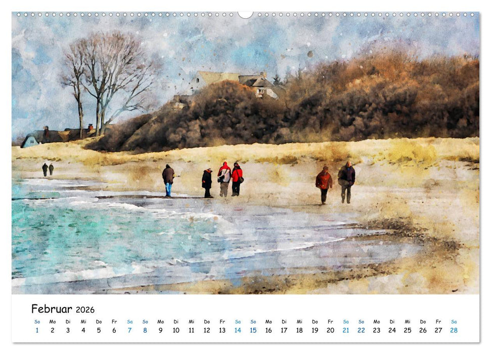 Aquarell Illustrationen vom Darß (CALVENDO Premium Wandkalender 2026)
