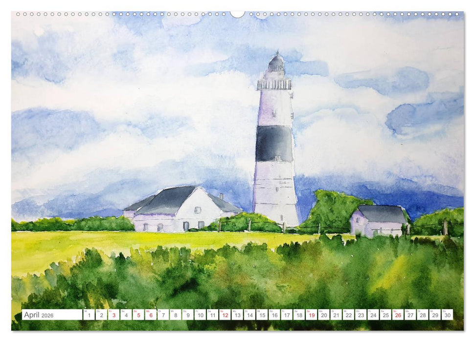 Gemalte Leuchttürme - Mit Pinsel und Farbe entlang der deutschen Küste (CALVENDO Premium Wandkalender 2026)