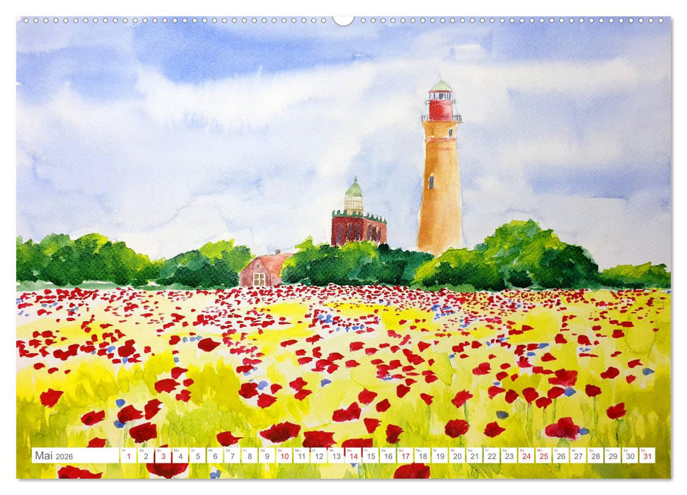 Gemalte Leuchttürme - Mit Pinsel und Farbe entlang der deutschen Küste (CALVENDO Premium Wandkalender 2026)
