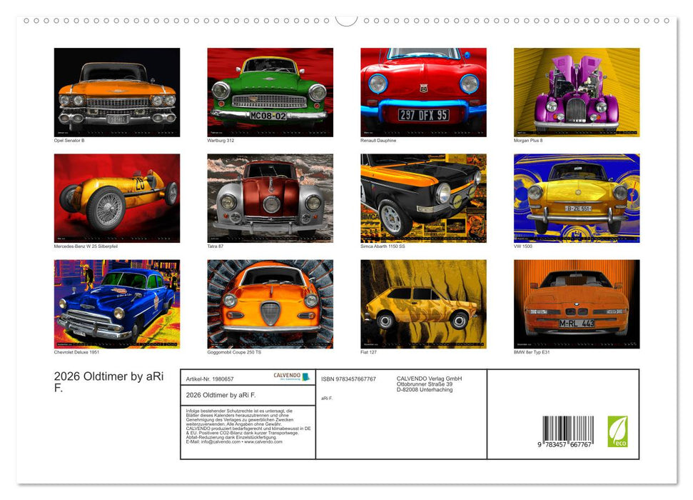 2026 Oldtimer by aRi F. (CALVENDO Premium Wandkalender 2026)