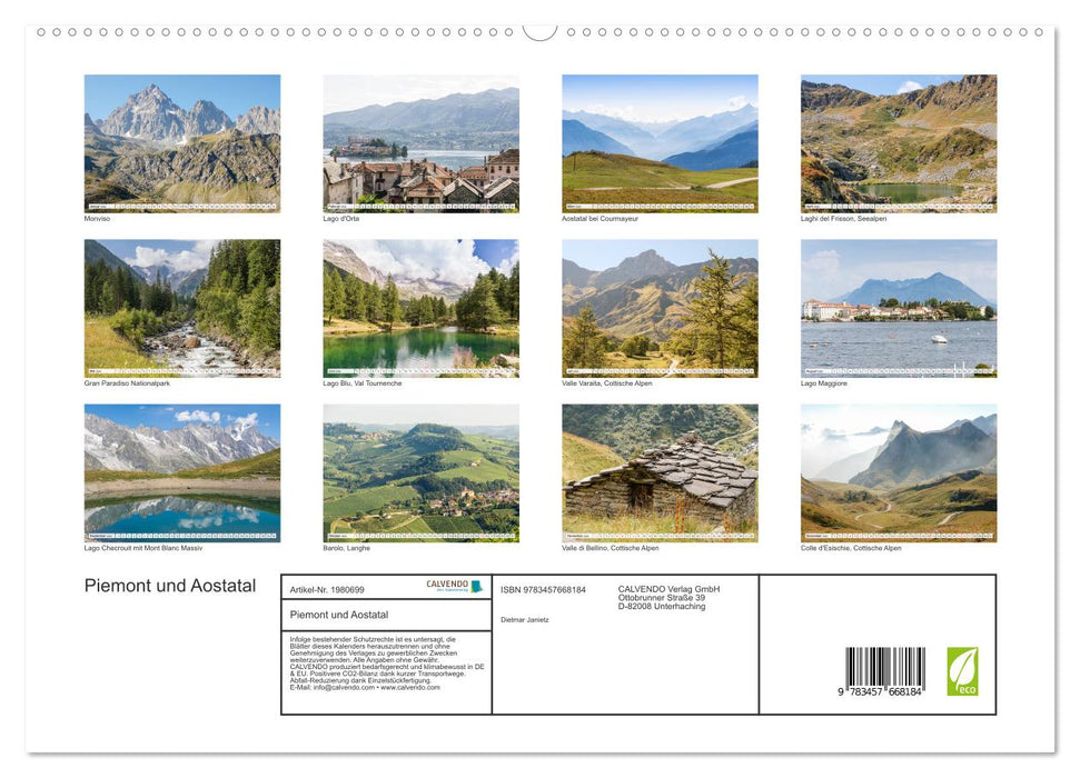 Piemont und Aostatal (CALVENDO Premium Wandkalender 2026)