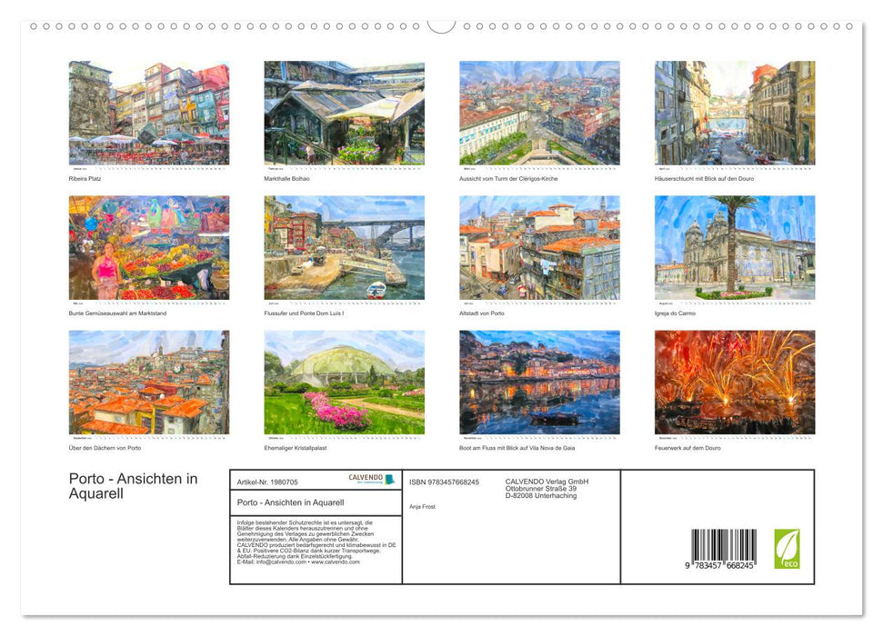 Porto - Ansichten in Aquarell (CALVENDO Premium Wandkalender 2026)