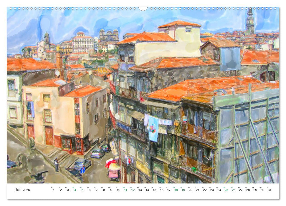 Porto - Ansichten in Aquarell (CALVENDO Premium Wandkalender 2026)