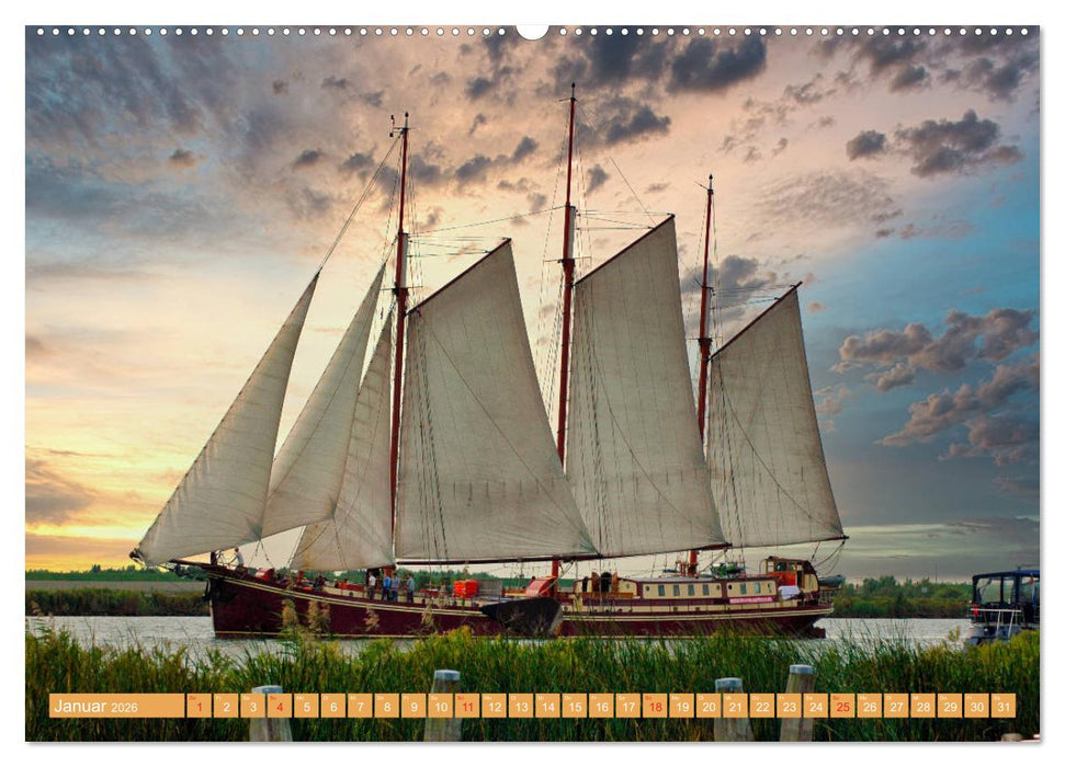 Segeln im Sonnenuntergang (CALVENDO Premium Wandkalender 2026)