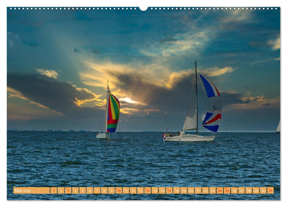Segeln im Sonnenuntergang (CALVENDO Premium Wandkalender 2026)