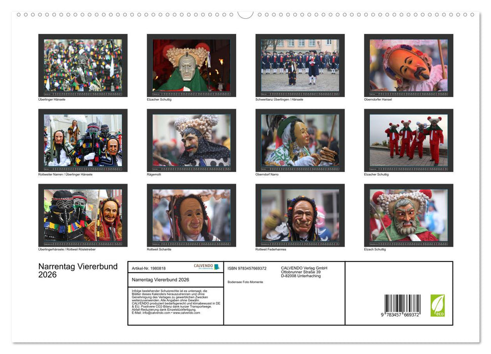 Narrentag Viererbund 2026 (CALVENDO Wandkalender 2026)